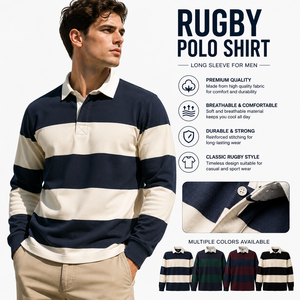 Camiseta de rugby de manga larga para hombre, mezcla de algodón, a rayas, transpirable, duradera, ropa deportiva informal - Product Image 1