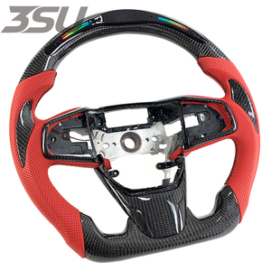 Volante Deportivo de Carreras con Tejido de Carbono, Cuero Perforado Rojo, Luz LED de RPM, Compatible con Honda Civic 10ª Generación 2016-2026 - Product Image 2
