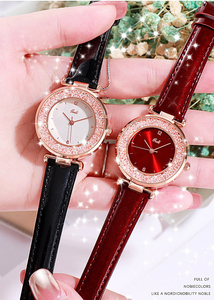 Montre à bracelet en cuir, style coréen, mode, avec strass, montre-bracelet pour femme - Product Image 6
