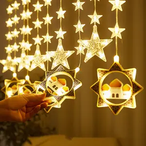 2023 Baru Led Kawat Bintang Tirai Hadiah Lampu Muslim Ramadan Aksesoris Dekoratif Bulan Kastil Lampu Liburan Id Cahaya Idul Fitri