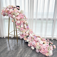 Vente en gros de chemins de table et décorations d'allée de mariage en fleurs artificielles en soie rose et violette de haute qualité