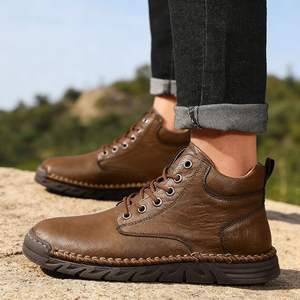 Botas de Tobillo de Cuero para Hombre, Talla Grande, Estilo Occidental, con Cordones, Cosidas a Mano, Suela de Goma Antideslizante, para Primavera y Otoño - Product Image 2