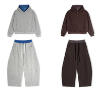 Ensemble de sweat-shirt à capuche court et ample pour homme, style américain, marque de mode, tendance streetwear automne, veste décontractée 100% bambou
