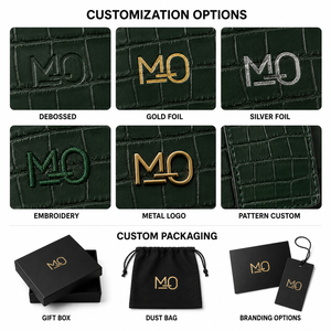 Portefeuille porte-cartes en cuir gaufré crocodile vert forêt avec logo personnalisé pour homme, idéal pour les voyages d'affaires, avec rangement fin multi-fentes - Product Image 2