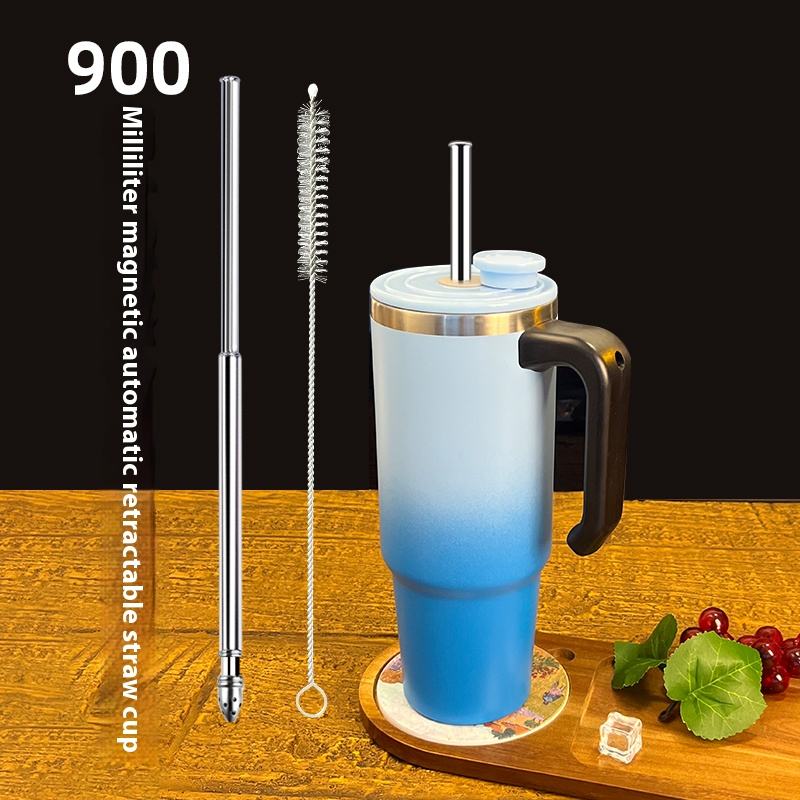 30oz bleu entièrement automatique télescopique tasse de paille avec poignée