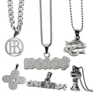 Colar personalizado de fábrica para mulheres e homens, joia de prata fashion com logotipo 2D 3D, colar de aço inoxidável com letras para presentes