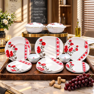 Juego de Vajilla de Cerámica con Diseño Floral, Platos y Tazones Pintados a Mano, Aptos para Lavavajillas, Plato Plano Redondo, Vajilla para Fiestas - Product Image 4