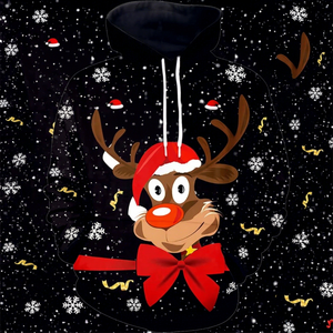 Sweat à capuche pour homme avec imprimé renne de Noël, nœud rouge et chapeau de Père Noël, décontracté pour l'hiver - Product Image 1