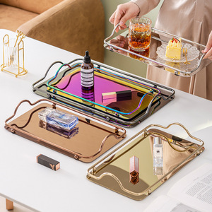 Plateaux de service décoratifs de luxe en <span class=keywords><strong>acier</strong></span> inoxydable or nordique moderne avec poignées - Product Image 4