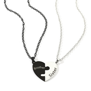 Moda in acciaio inossidabile fratello sorella madre e figlio padre figlia collana pendente cuore - Product Image 1