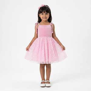 Abito in tulle con stampa di cuori rosa per bambine e ragazze, con spalline regolabili, ideale per l'estate, casual, per compleanni, feste in spiaggia. - Product Image 1