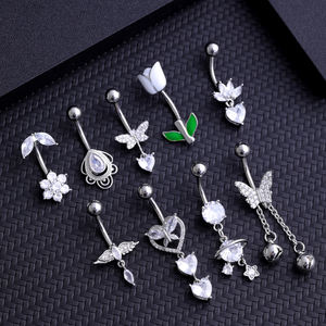 10 pz/set a forma di cuore zircone a forma di ventre a forma di cuore piccolo <span class=keywords><strong>farfalla</strong></span> campana 316L acciaio <span class=keywords><strong>Piercing</strong></span> gioielli lunghi ciondoli fiori anelli <span class=keywords><strong>ombelico</strong></span> - Product Image 3