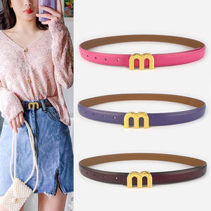 เข็มขัดหนังแท้แบรนด์หรู ตัวอักษร M หัวเข็มขัดทอง ดีไซน์เนอร์ สำหรับผู้หญิง ตกแต่งกางเกงยีนส์ - Product Image 1