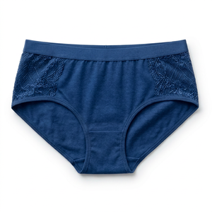 Braguitas Invisibles de Algodón y Spandex con Encaje Azul y Logotipo Personalizado para Mujer, Tejido Transpirable Sin Costuras - Product Image 1