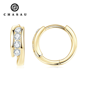Boucles d'oreilles créoles tendance et brillantes de style minimaliste, avec motif géométrique Virtuous Cycle et moissanite de 2,5 mm, pour femme - Product Image 1