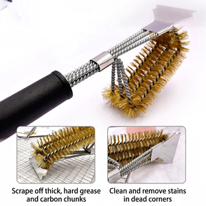 Brass Grill Brush 3-in-1 BBQ Grill Brush with Stainless Steel Scraper for Outdoor <b>Gas</b> Charcoal Grill - Product Image 2