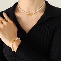 Juego de Joyería para Mujer Chapado en Oro de 18k al por Mayor, Collar y Pulsera de Acero Inoxidable con Perlas de Imitación Barrocas, para Compromiso y Boda
