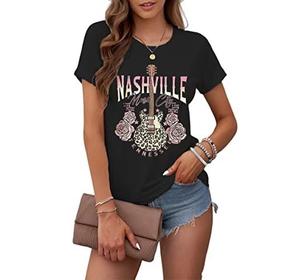 T-shirt ample pour femme, motif léopard vintage, guitare, groupe de rock, style country, jersey décontracté, taille XL, pour l'été - Product Image 6