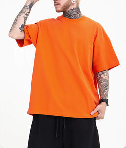 Wholesale Orange Color Short Sleeve Crew Neck Drop Shoulder Oversize T Shirt Round-neck T-shirt - Product Image 1
