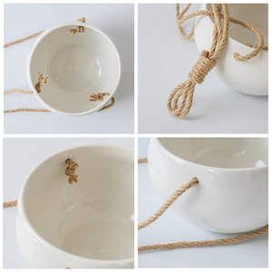 Maceta Colgante Minimalista de Cerámica Blanca Esmaltada con Cuerda de Yute para Plantas de Interior - Product Image 4