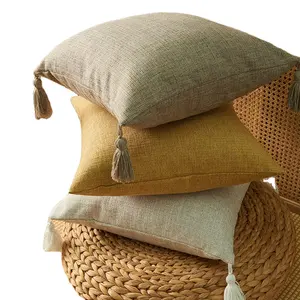 Sarung Bantal Katun dan Linen Solid, Pelindung Bantal Sofa 5 Warna Morden Ruang Tamu