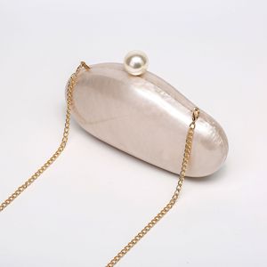 2025 New Women's Elegant Shell <strong>Clutch</strong> <strong>Bag</strong> in <strong>Ivory</strong> Pearl and Coffee Cute Handbag Purse <strong>for</strong> <strong>Wedding</strong> Evening and Party - Product Image 3