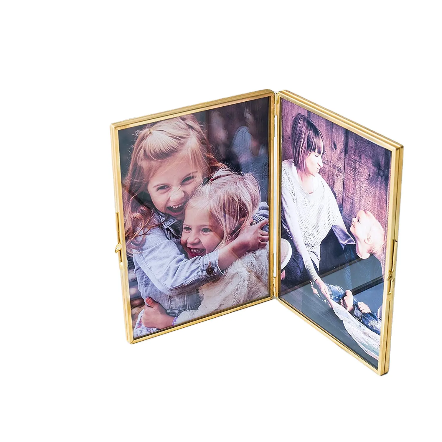 6 x 8 Brass Double Picture Frames Gold Double Pictures Frame with Pressed Glass Photo Frame