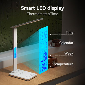15W Fast Wireless Charger Modern LED Desk Lamp-Eye Caring Touch Control 3 Colors Stepless Dimming Clock/<b>Calendar</b>/Temperature - Product Image 4