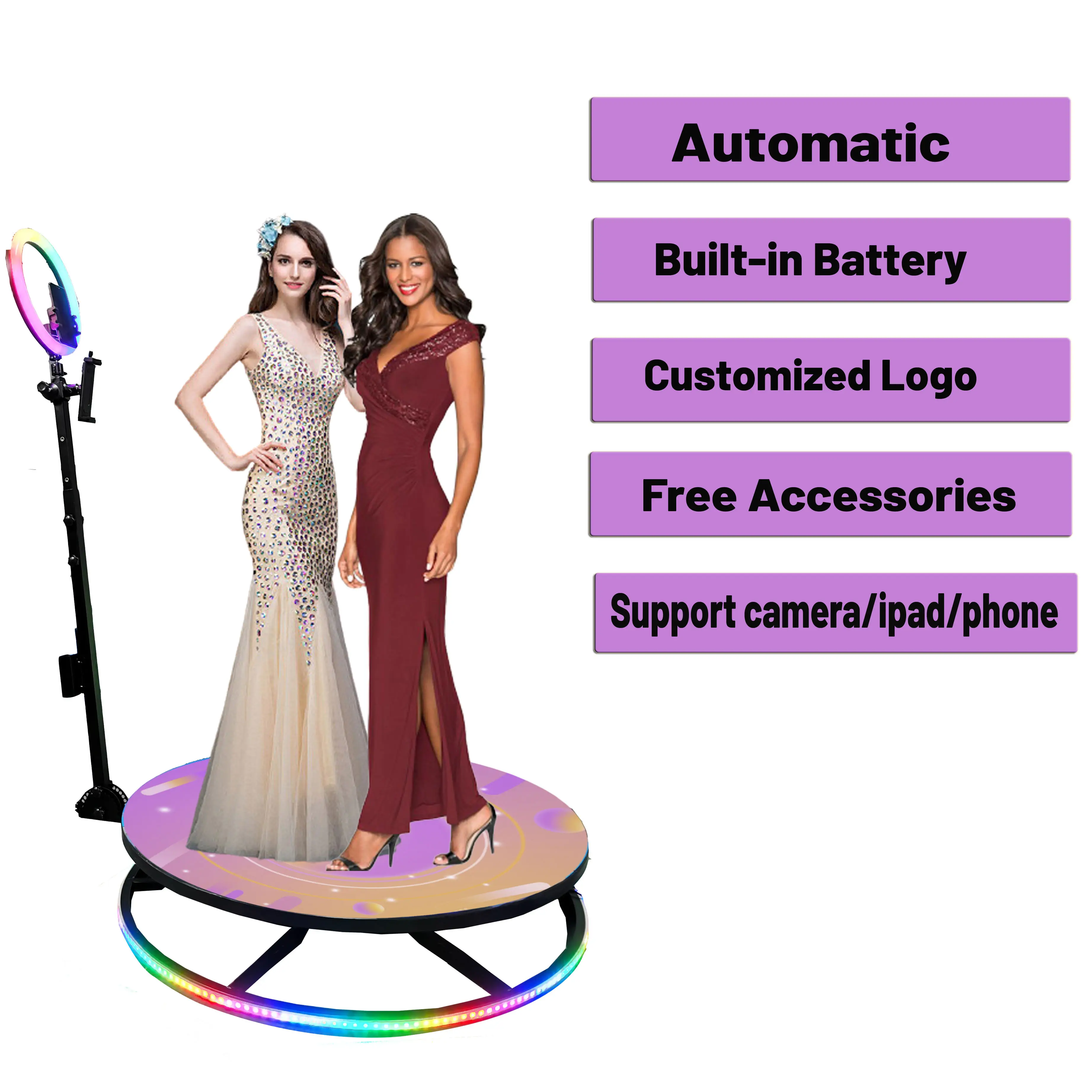 68 115cm 3D Rotating Video Ring Light Spin Party Camera Photo Booth Spinner Wedding Automatic Degree 360 Photo Booth Photobooth