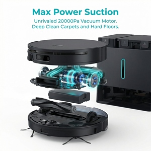 หุ่นยนต์ดูดฝุ่น แรงดูด 20000Pa แบตเตอรี่ 52000mAh ถูพื้นแบบเปียก/แห้ง และกวาดพื้น 3-in-1 ทำความสะอาดอัตโนมัติ สำหรับใช้ในบ้าน - Product Image 5