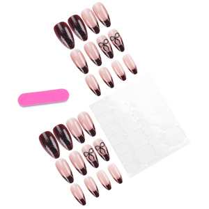 <span class=keywords><strong>Faux</strong></span> <span class=keywords><strong>ongles</strong></span> <span class=keywords><strong>chic</strong></span> bordeaux pailletés en ABS à presser, <span class=keywords><strong>faux</strong></span> <span class=keywords><strong>ongles</strong></span> amande à bout français avec nœud, réutilisables, 24 pièces - Product Image 5