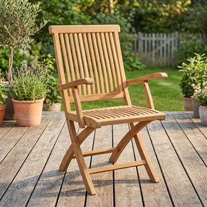 Teak Wood Durable Folding Garden <b>Chair</b> with Armrests <b>Rustic</b> Outdoor Furniture Tapered Leg Design - Product Image 1