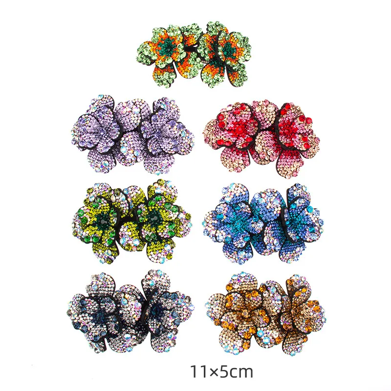 New style hairpin big flower head top clip spring clip with diamond crystal fashion adult female hair accessories