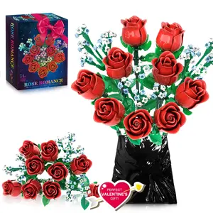 Gratuit <span class=keywords><strong>Trib</strong></span> 11003 2025 nouveau romantique Rose fleur Bouquet modèle briques décoration de la maison enfants bricolage jouets fille cadeaux blocs de construction ensembles - Product Image 1