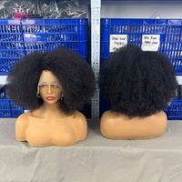 Wig Rambut Manusia Afro Kinky Curly 250% Density 13X4 Side Lace Front Warna Natural Afro Bob Garis Rambut Alami Wig Rambut Manusia