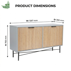 <span class=keywords><strong>Buffet</strong></span> moderne du milieu du siècle en bambou et métal, portes à lattes en bambou cannelé, meuble minimaliste pour salle à manger, salon, cuisine - Product Image 2
