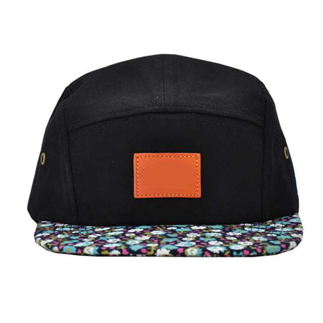 Oem High Quality Leather Patch 5 Panel Caps  Unisex  Wholesale Customized