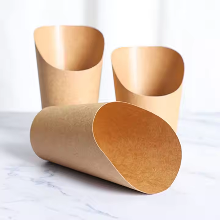 Disposable Eco Friendly Snack Food Grade Cup Take Away Brown Cup Kraft Paper Chip French Fries Holder Fast Chicken Food Box