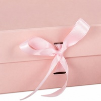 Boîte cadeau cosmétique pliable avec couvercle magnétique et ruban, emballage en papier rose personnalisé
