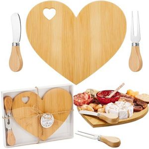 Tabla de queso de bambú en forma de corazón con cuchillo y tenedor, bandeja duradera para servir queso y frutas - Product Image 1