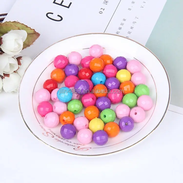 Cut round Acrylic Beads Solid Color Resin Loose Beads for Children's DIY Handmade Jewelry Accessories for Necklace