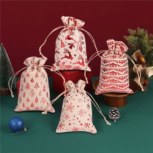 Grand sac en toile de jute de Noël avec estampage à chaud, nouveau sac d'emballage à cordon, sac cadeau de Noël pour bonbons, en stock - Product Image 4