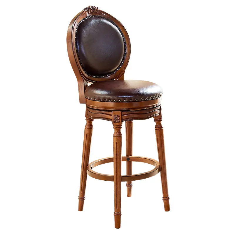 French Country Style Provincial Wooden High Back Bar Chair