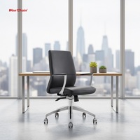 Chaises de bureau de direction de luxe durables et modernes pour réunions et études, pivotantes, dossier moyen, en cuir PU noir, base en aluminium, garantie 2 ans