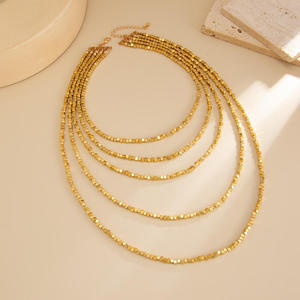 Collar de Moda con Cuentas Cuadradas de Diseño Nuevo, Collar de Varias Capas con Cuentas CCB, Chapado en Oro de 18K, Conjunto de Collares de Joyería con Cadena de Eslabones para Mujer - Product Image 3