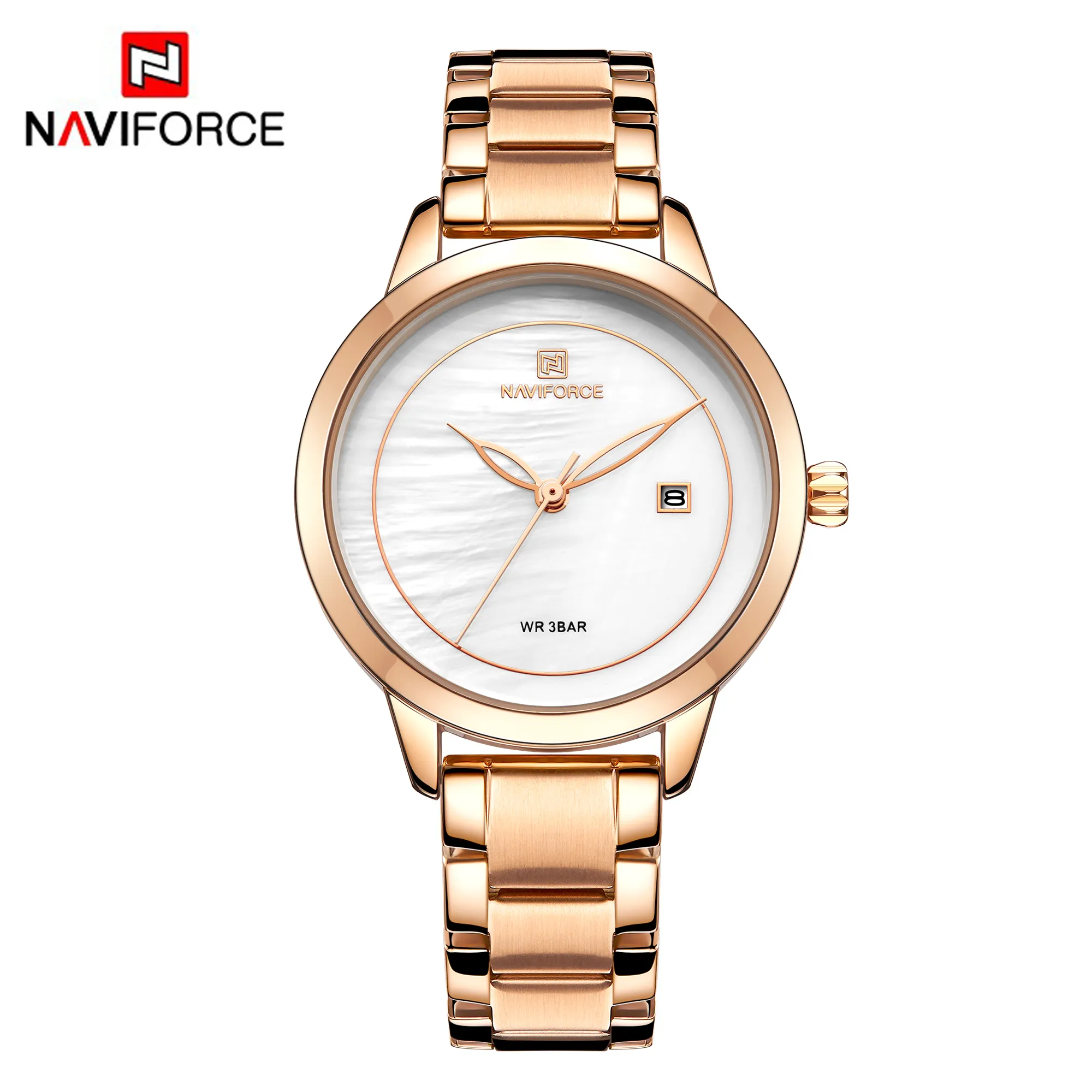 NAVIFORCE-Reloj de acero inoxidable para mujer, pulsera de cuarzo japonés con fecha, NF5008