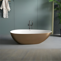 Baignoire en pierre artificielle autoportante moderne, douche intérieure/extérieure/chambre à coucher/salle de bain/hôtel/villa, accessoire d'égouttage