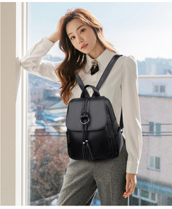 Wholesale Pu Leather Female Women's Bag School <b>Backpack</b> <b>Large</b> Capacity Outdoor Travel Leisure Laptop Bag With Tassel - Product Image 2