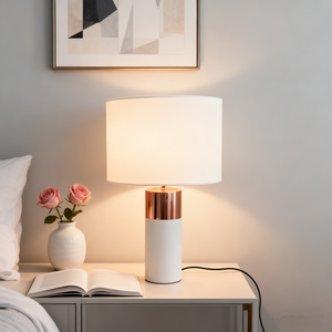 Blanc tambour abat-jour cuivre Accent béton Base lampe de Table moderne chambre salon décor éclairage Design minimaliste - Product Image 2
