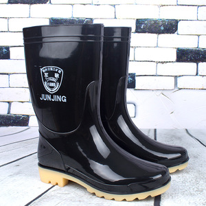 Men's Mid-Calf Rain Boots <b>Black</b> Plastic Non-Slip Work Boots <b>Low</b> <b>Heel</b> Medium Tube Solid Color - Product Image 2